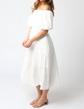 Olivaceous - Gracie Eyelet Puff Sleeve Midi Dress