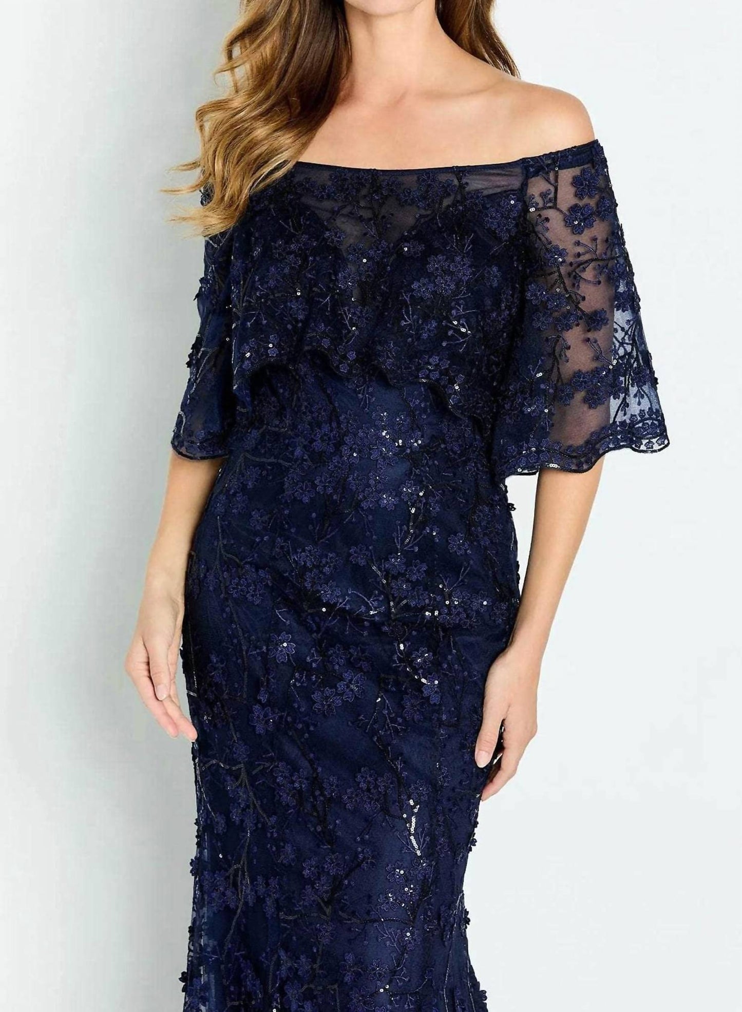 Cameron Blake - Off Shoulder Floral Lace Mother of the Bride Dress