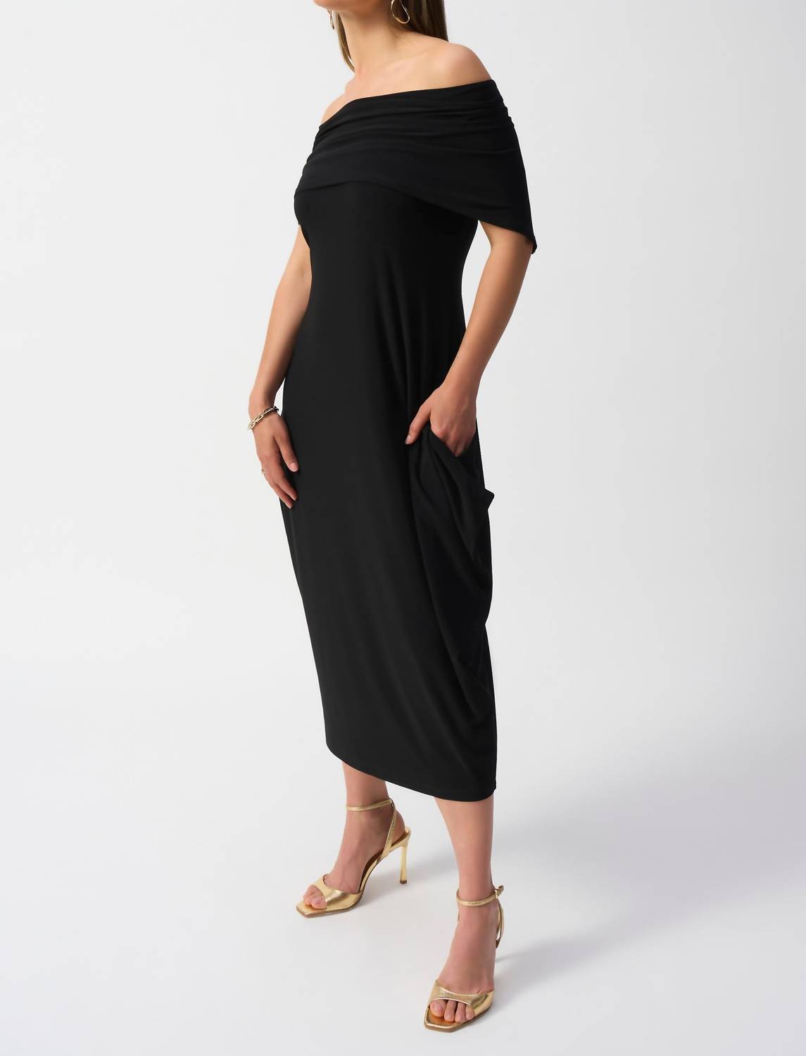 Joseph Ribkoff - Off-shoulder Silky Knit Midi Dress