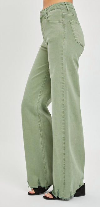 Risen - High Rise Wide Leg Frayed Hem Pants