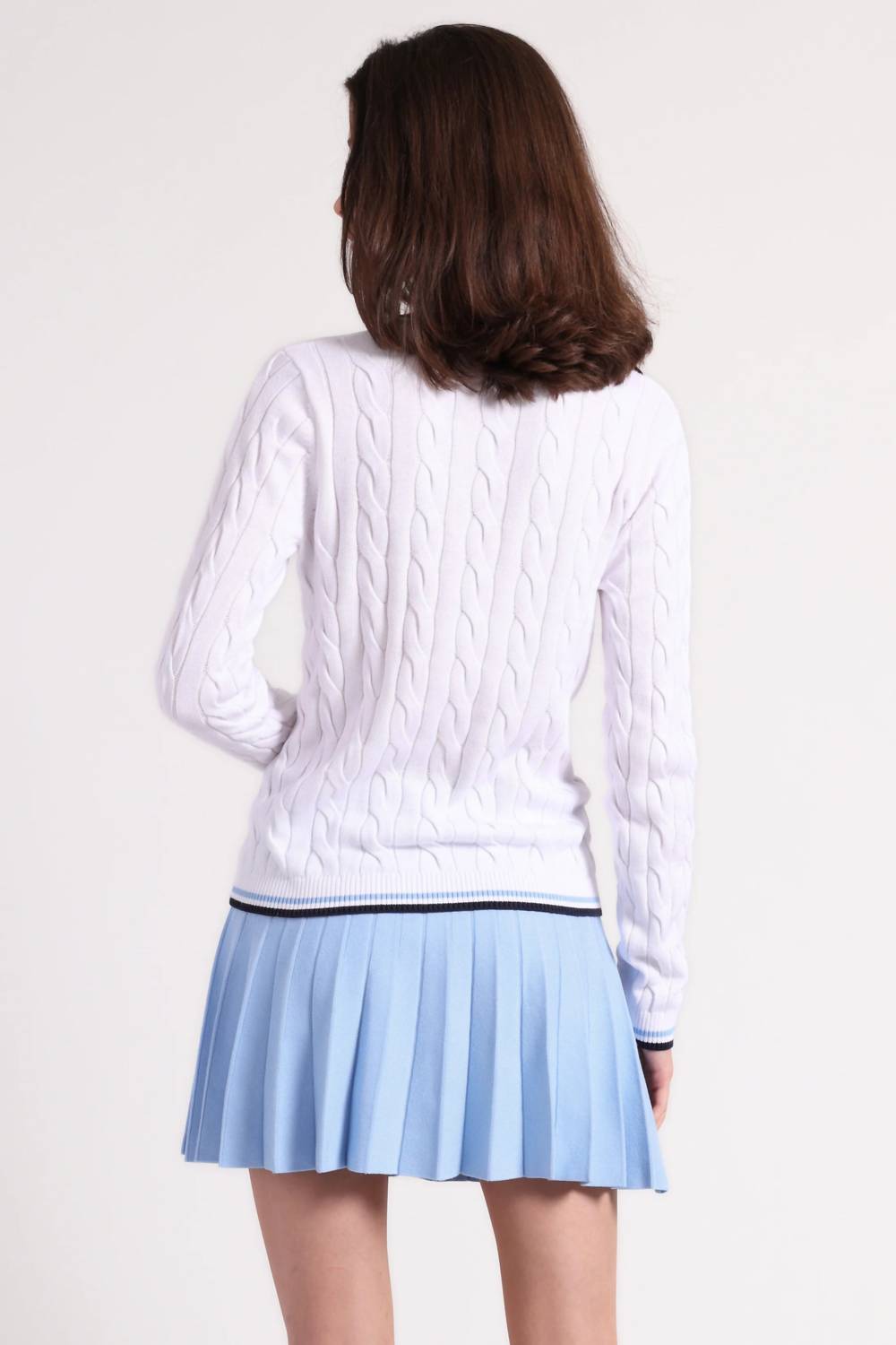 Minnie Rose - Cotton Sporty Cable V Neck