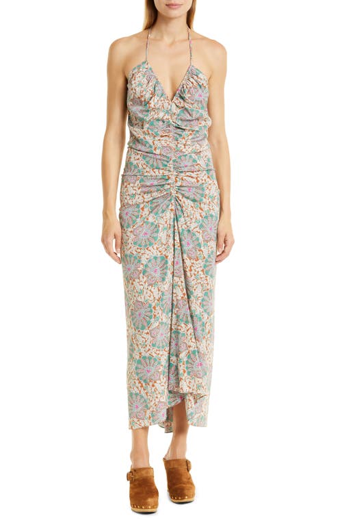 Veronica Beard Aldana Ruched Stretch Silk Dress in Caramel Multi