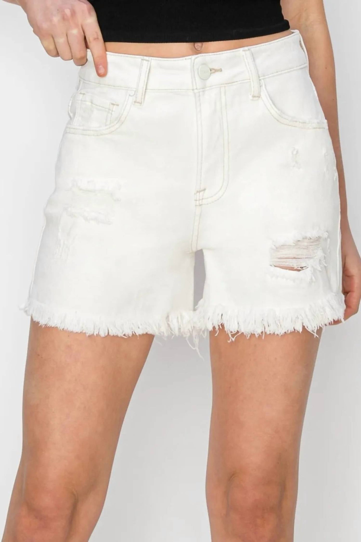 Trendsi - Risen High Waist Ripped Denim Shorts