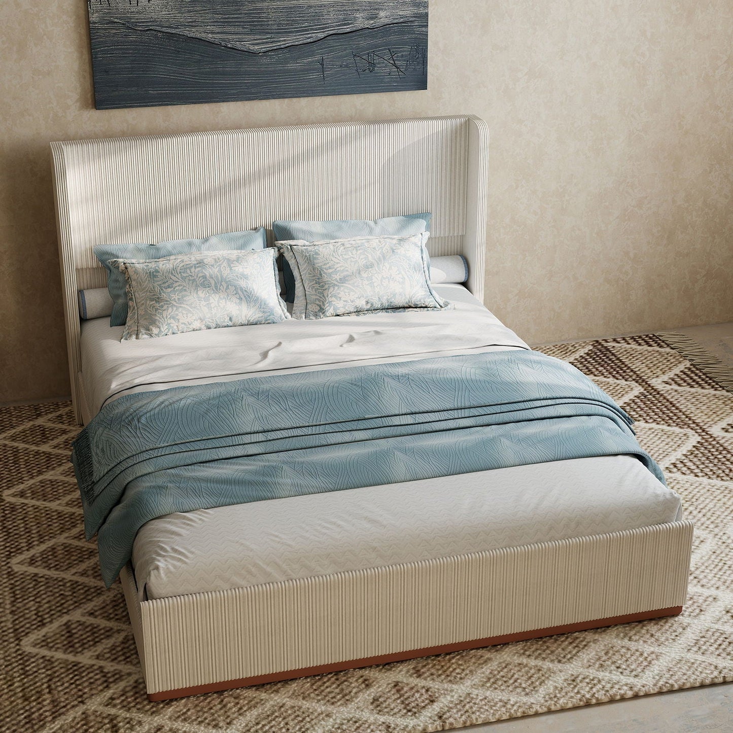 Upholstered Bed Frame With Luxury Wingback Headboard