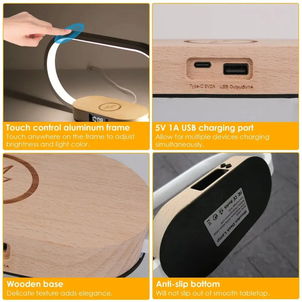 Oval Wireless Charging Touch Lamp with Digital Clock