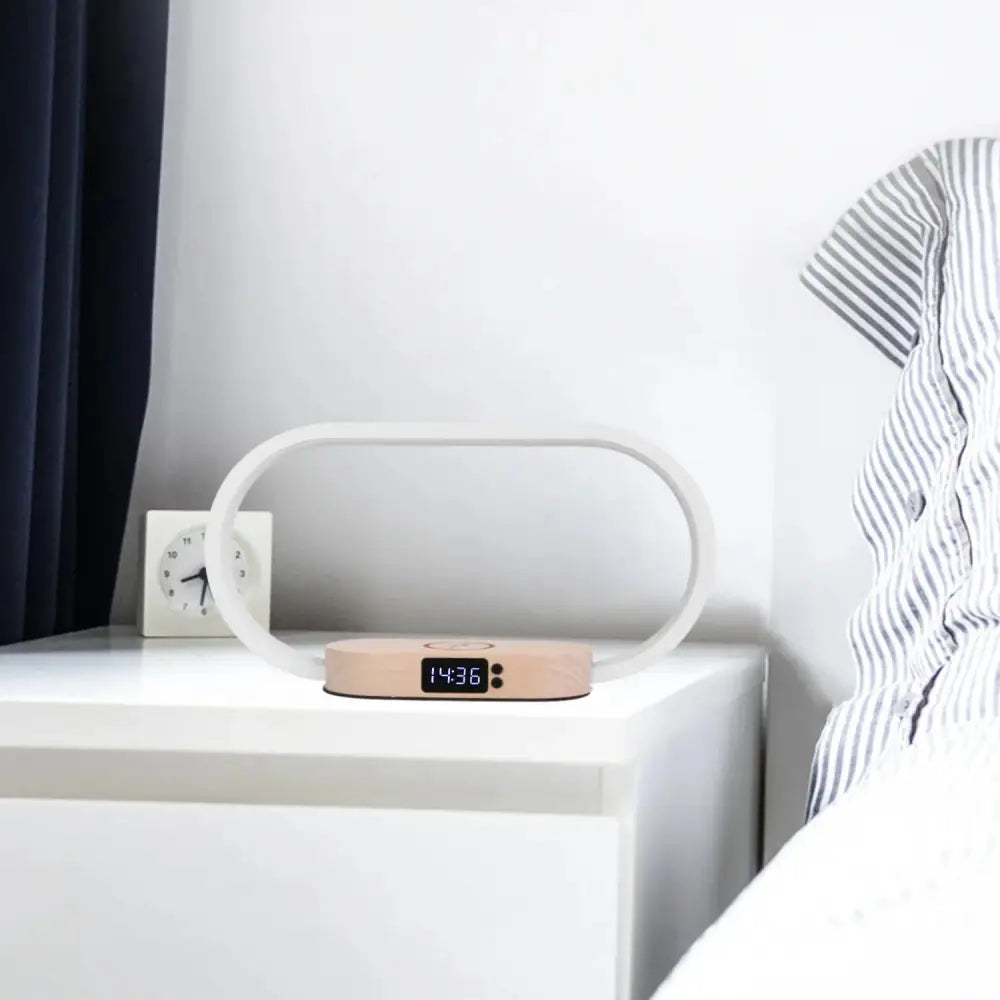 Oval Wireless Charging Touch Lamp with Digital Clock