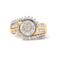 10K Yellow Gold 1 Cttw Round and Baguette cut Diamond Cluster Swirl Band Ring (H-I Color, I1-I2 Clarity) - Ring Size 7