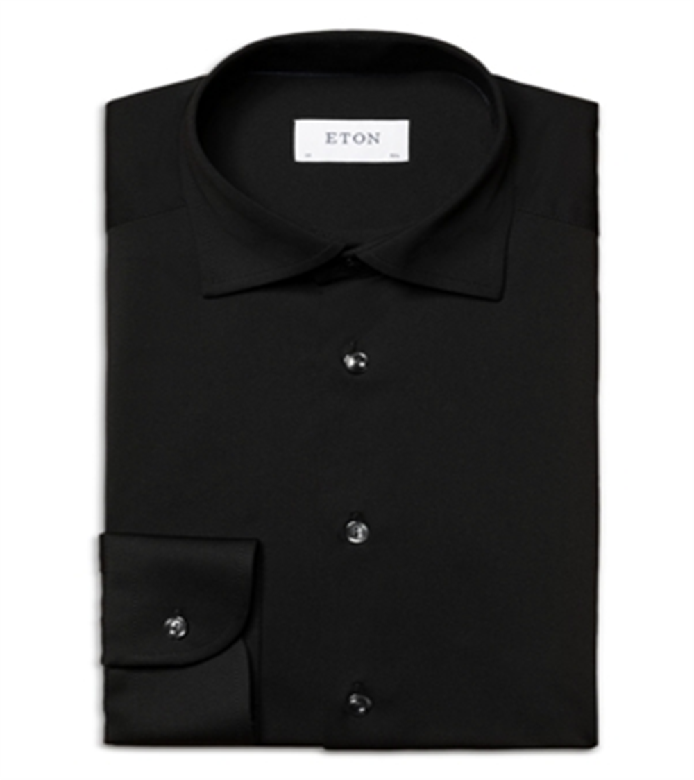 Eton Slim Fit Four Way Stretch Solid Dress Shirt Black Size 14.5R