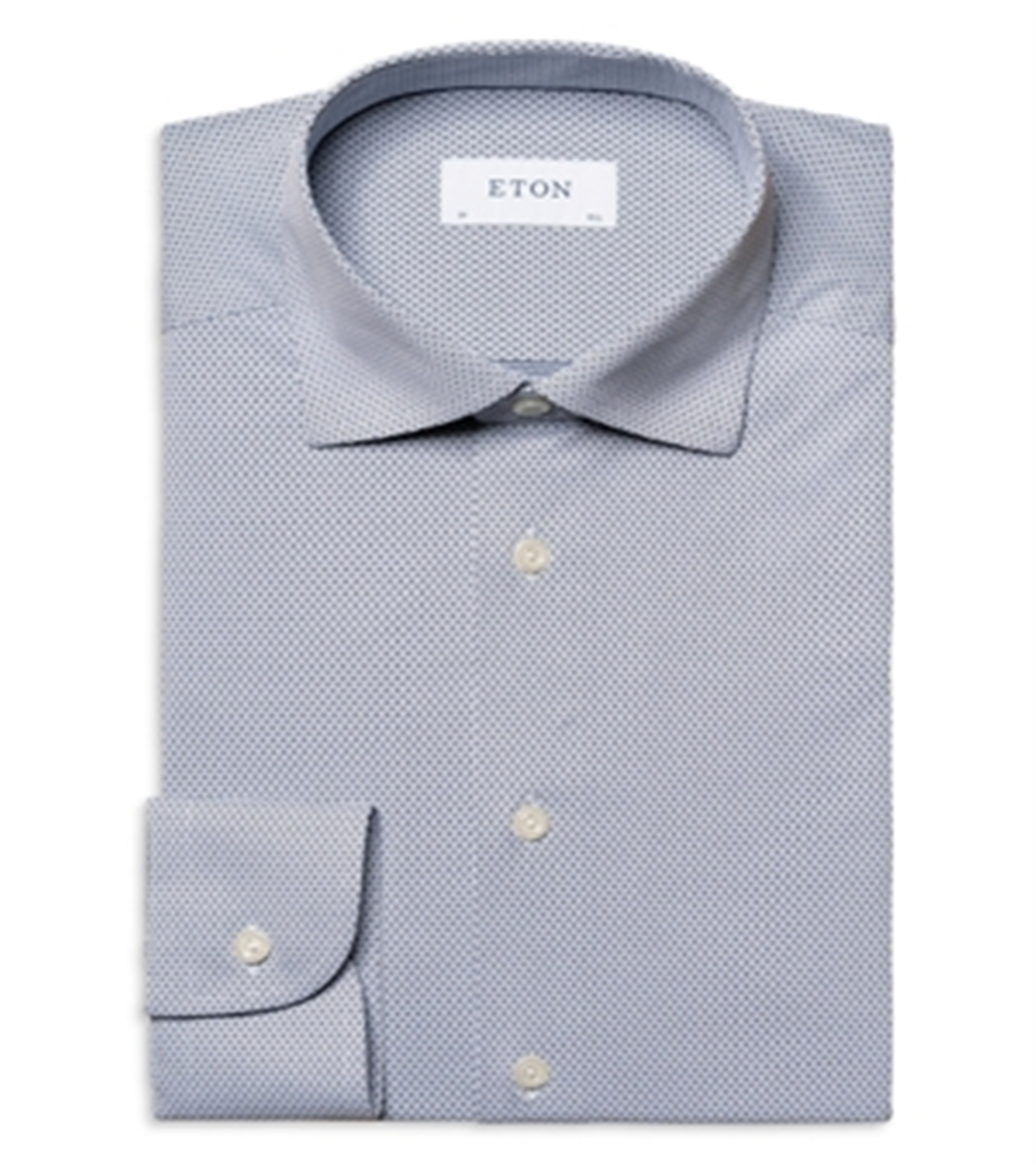 Eton Slim Fit Four Way Stretch Textured Dress Shirt Blue Size 15.5R