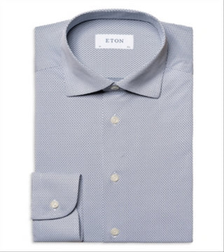 Eton Slim Fit Four Way Stretch Textured Dress Shirt Blue Size 15.5R