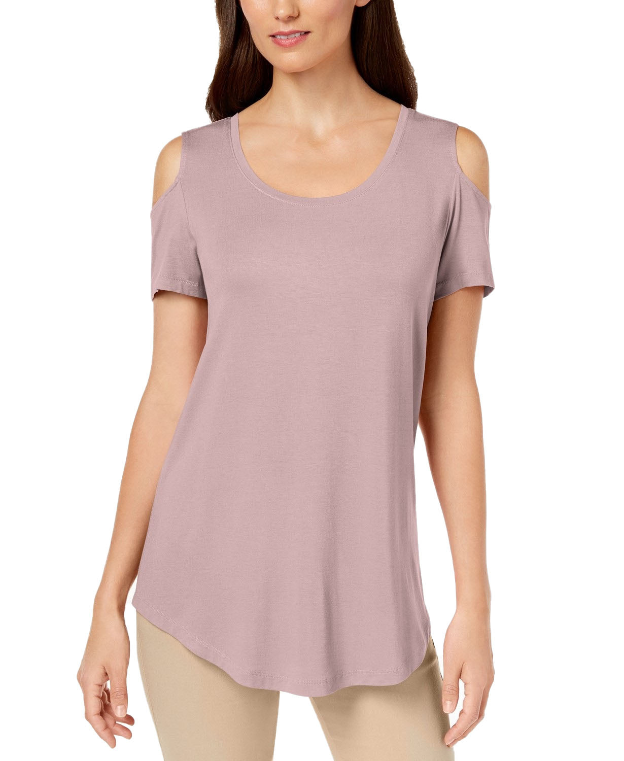 JM Collection Cold-Shoulder Swing T-Shirt Nude Size Extra Large