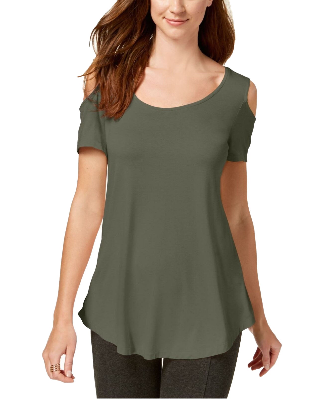 JM Collection Cold-Shoulder Swing T-Shirt Olive Size Extra Small