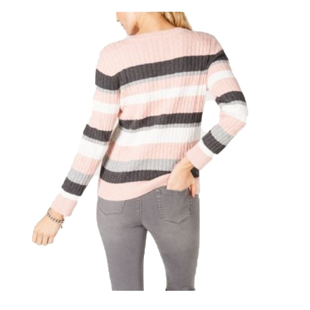 Karen Scott Women's Striped Cotton Cable-Knit Sweater Size Extra Large