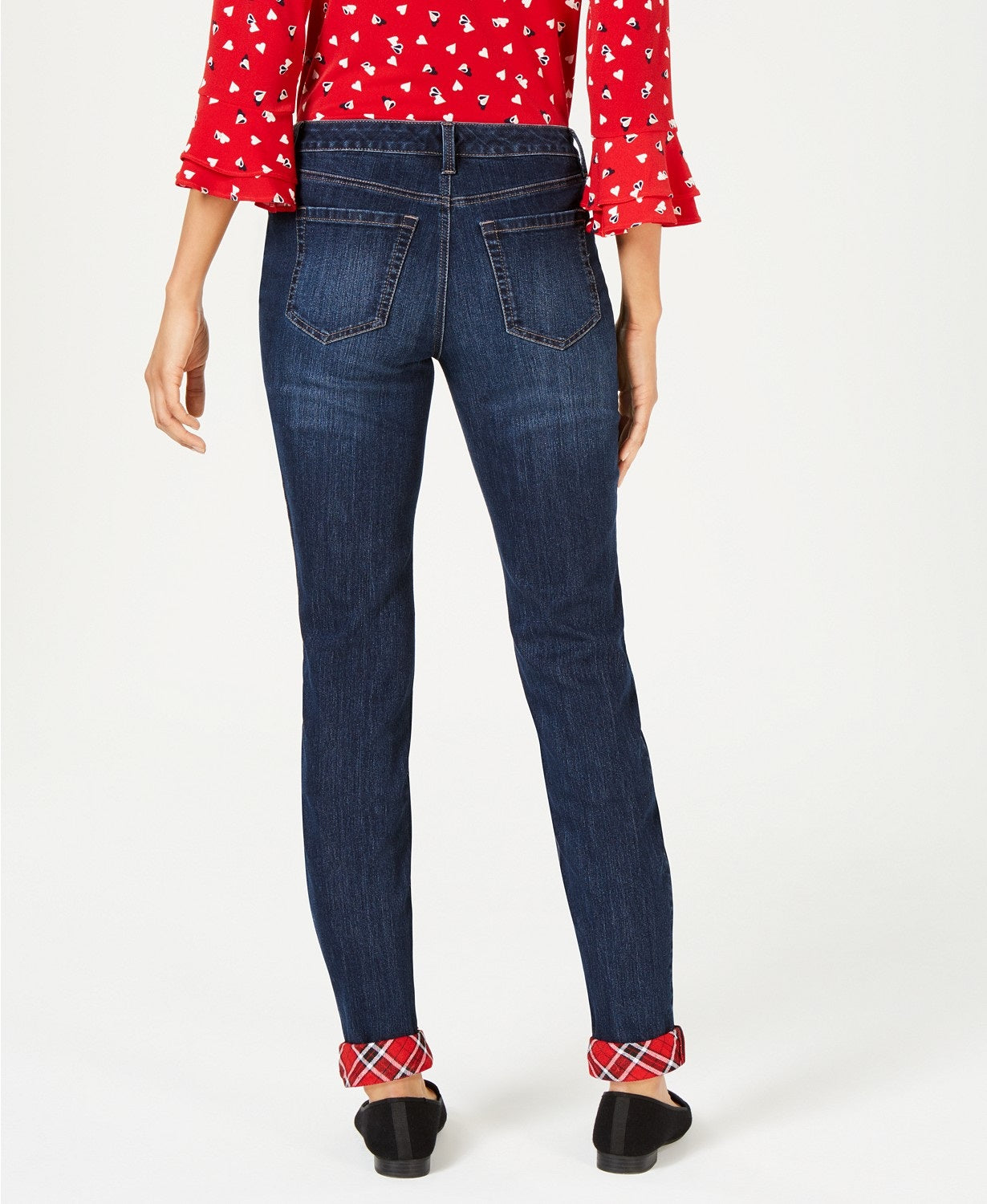 Charter Club Women's Plaid-Cuff Skinny Jeans Skyfall Wash Size 10"