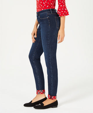 Charter Club Women's Plaid-Cuff Skinny Jeans Skyfall Wash Size 10"