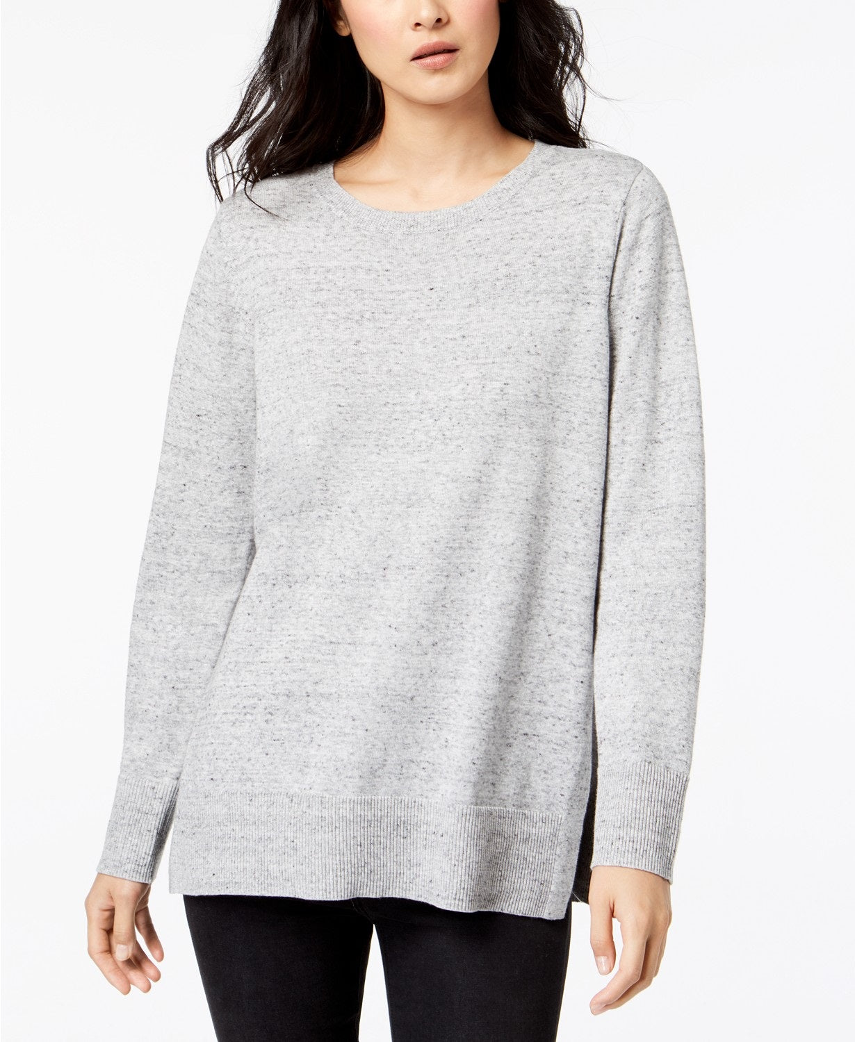 Maison Jules Women's Cotton Crew-Neck Sweater Light Grey Size Large