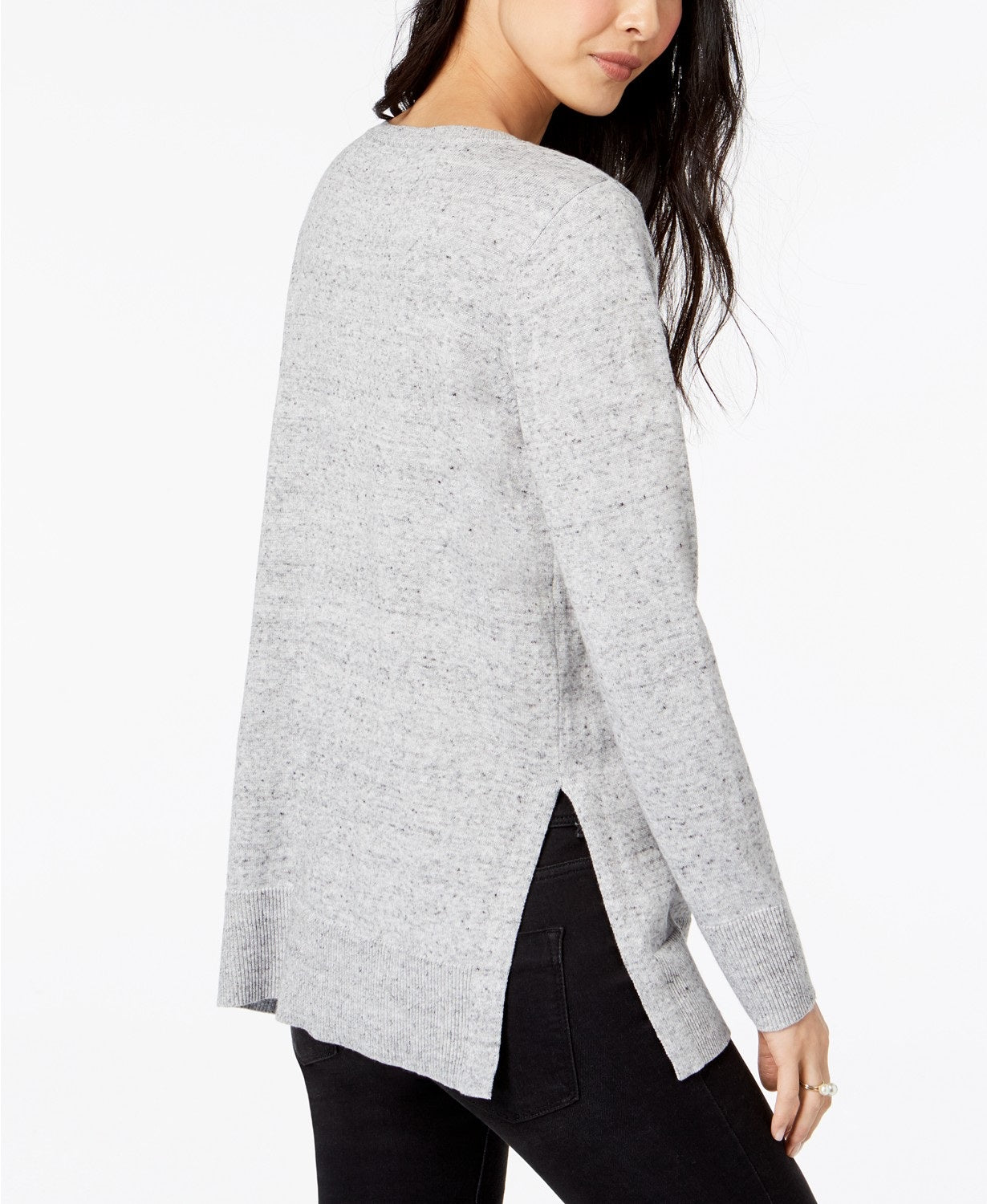 Maison Jules Women's Cotton Crew-Neck Sweater Light Grey Size Large