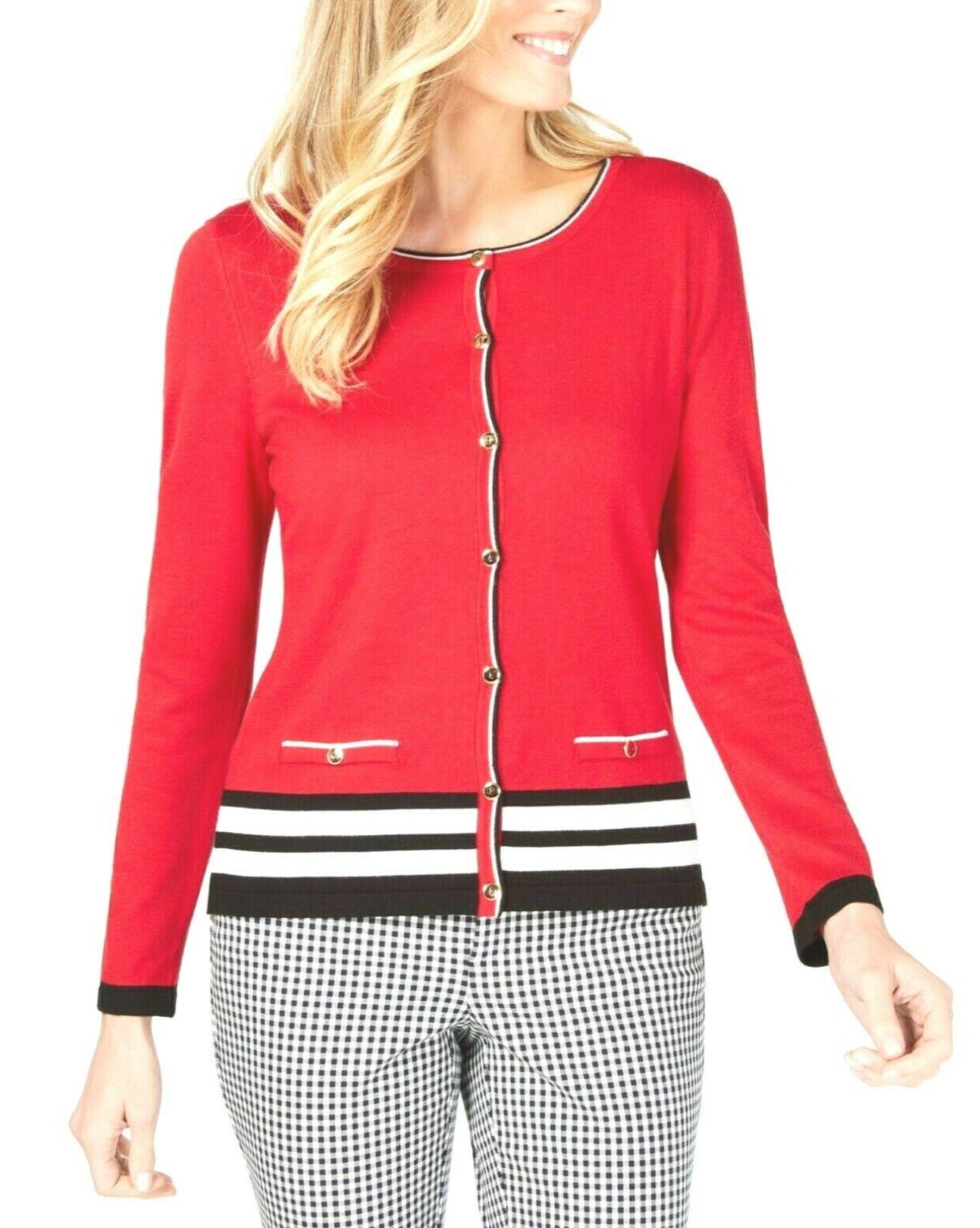 Karen Scott Women's Resort Stripe Hem Cardigan Red Size 2 Extra Large