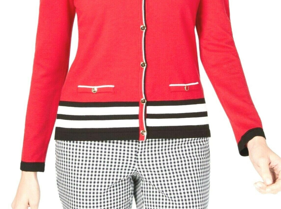 Karen Scott Women's Resort Stripe Hem Cardigan Red Size 2 Extra Large
