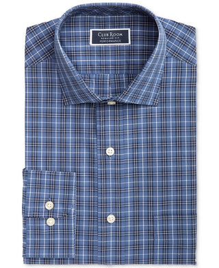 Club Room Men's Heritage Regular-Fit Performance Stretch Plaid Dress Shirt Size 16.5x34-35