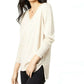 Maison Jules Women's Cotton V-neck Sweater Beige Walnut Heather Size Extra Large