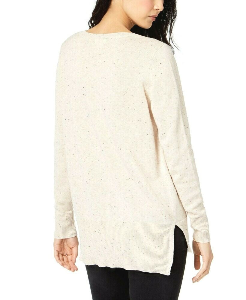Maison Jules Women's Cotton V-neck Sweater Beige Walnut Heather Size Extra Large