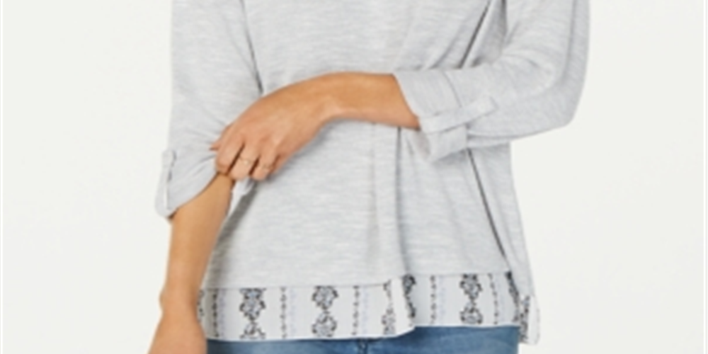 Style & Co Women's Layered-Look Roll-Tab Top Gray Size 2XL