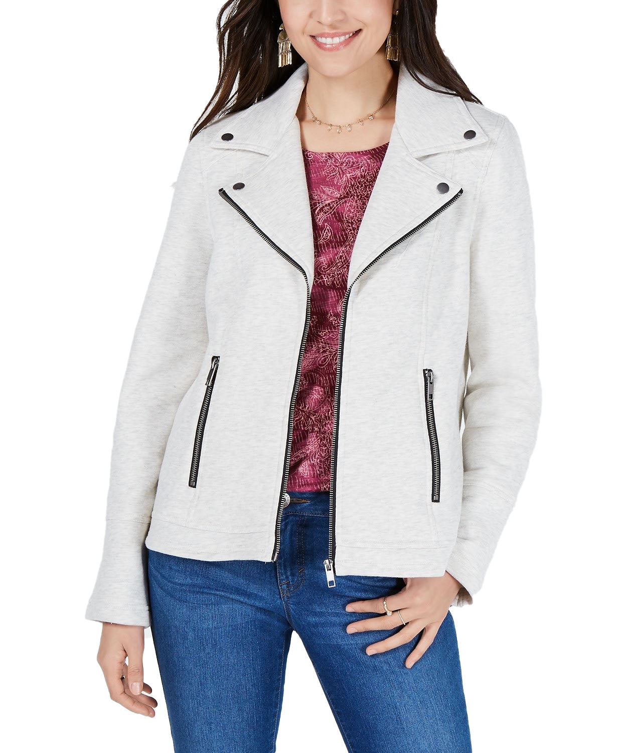 Style & Co Women's French Terry Moto Jacket Grey Size Small