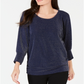 JM Collection Women's Metallic Boat Neck Top Blue Size X-Large