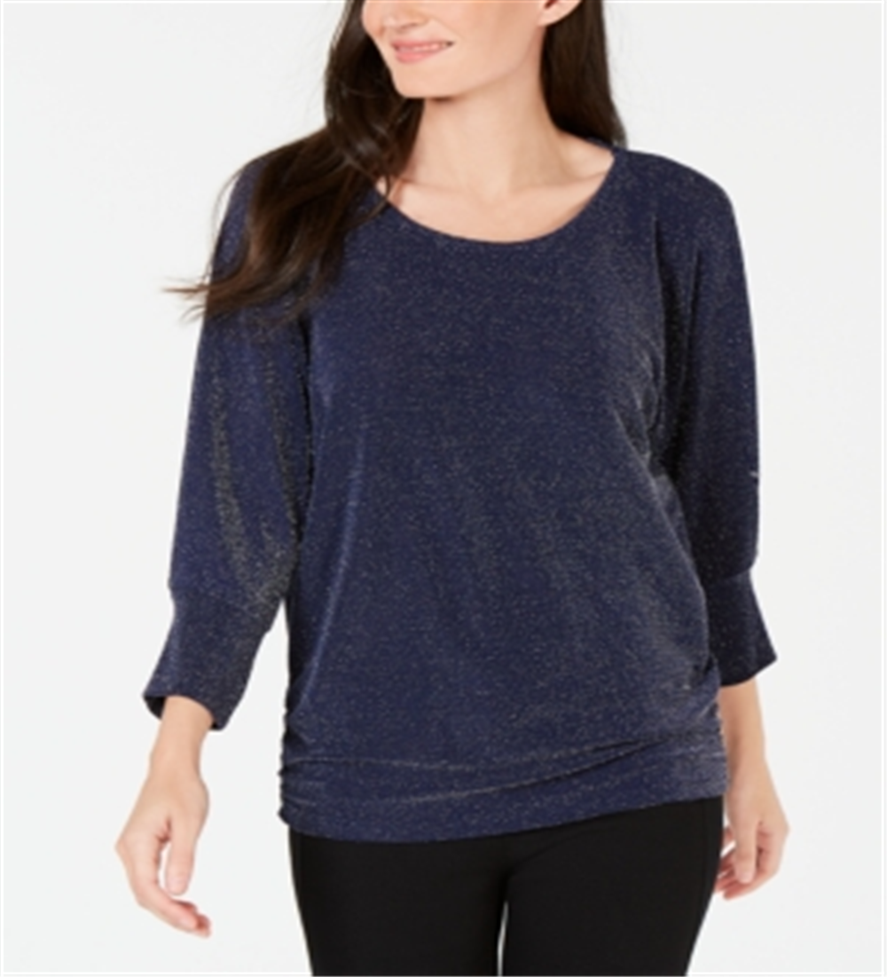 JM Collection Women's Metallic Boat Neck Top Blue Size X-Large