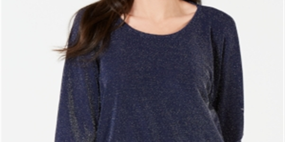 JM Collection Women's Metallic Boat Neck Top Blue Size X-Large