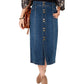 Style & Co Women's Button-Front Midi Denim Skirt Marine Size 4"
