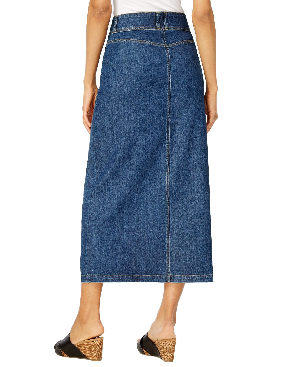 Style & Co Women's Button-Front Midi Denim Skirt Marine Size 4"