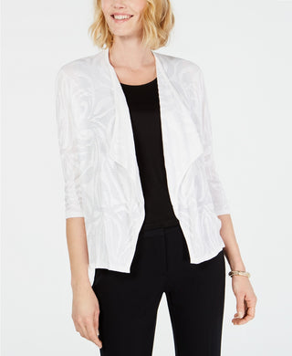JM Collection Women's Open Textured Flyaway Cardigan White Size Medium