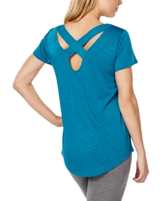 Ideology Women's Cross-Back T-Shirt Jade Vine Size Extra Small