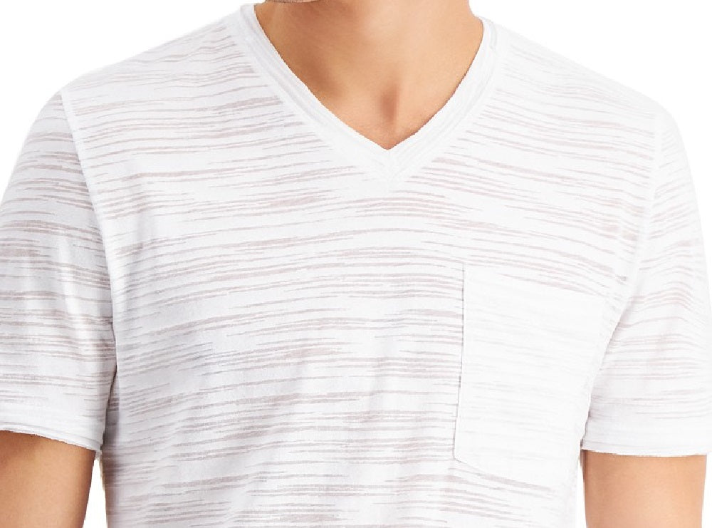 INC International Concepts Men's Broken-Stripe V-Neck T-Shirt White Size Large