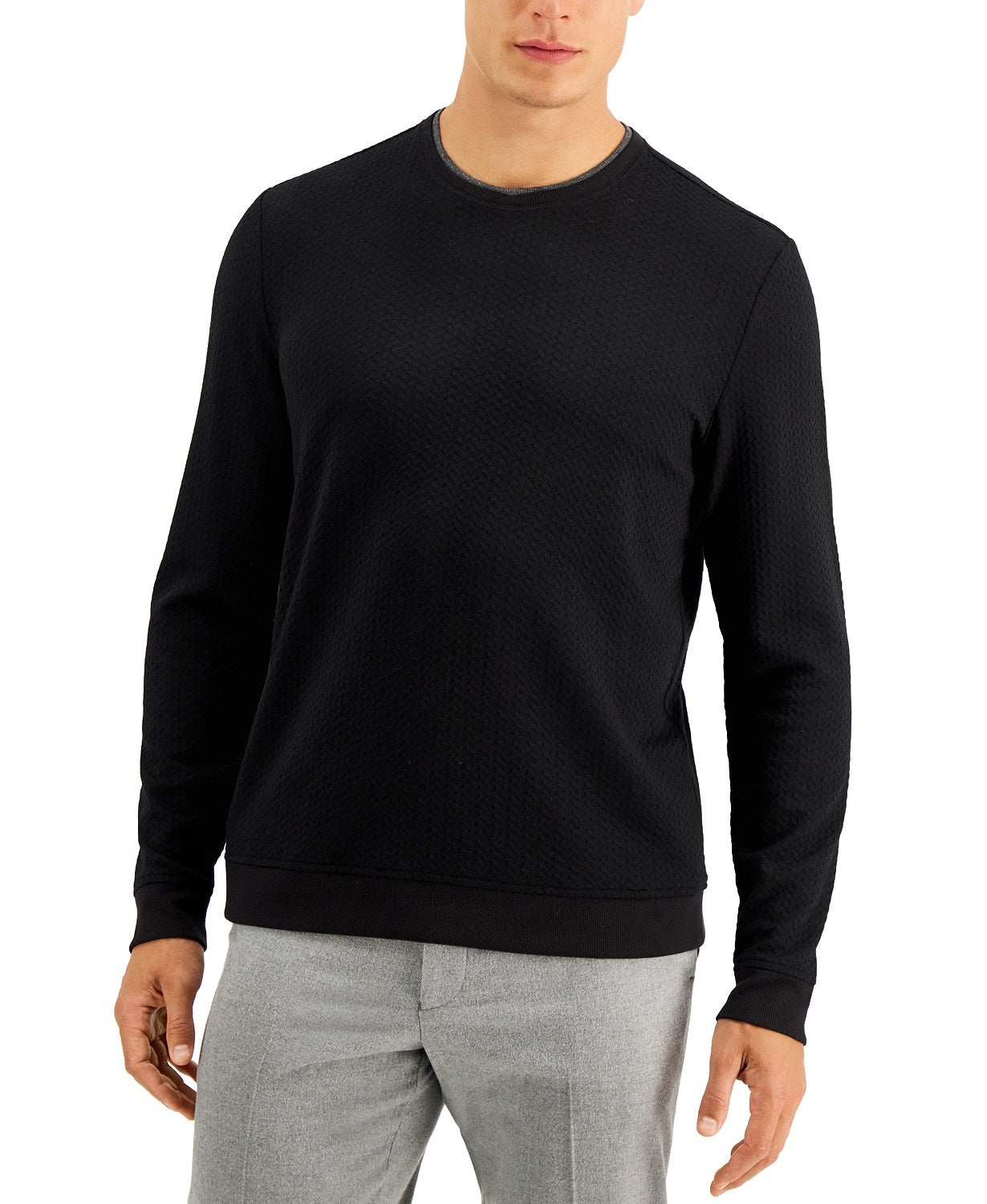 Tasso Elba Men's Crossover Textured Sweater Black Size 2 Extra Large
