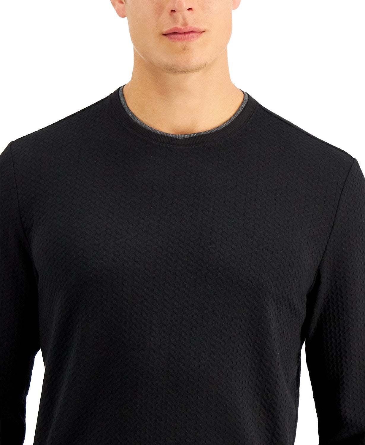 Tasso Elba Men's Crossover Textured Sweater Black Size 2 X-Large
