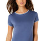 Ideology Women's Blanket-Stitch Drop-Hem T-Shirt Blue Size Large