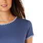 Ideology Women's Blanket-Stitch Drop-Hem T-Shirt Blue Size Large
