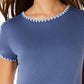 Ideology Women's Blanket-Stitch Drop-Hem T-Shirt Blue Size Medium