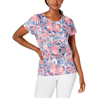 Ideology Women's Wall Flower Printed Keyhole-Back Top Size Small