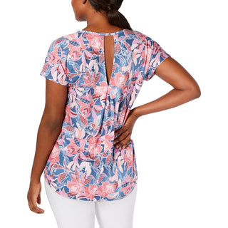 Ideology Women's Wall Flower Printed Keyhole-Back Top Size Small