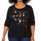 Karen Scott Women's Cotton Holiday Black Top Size Small