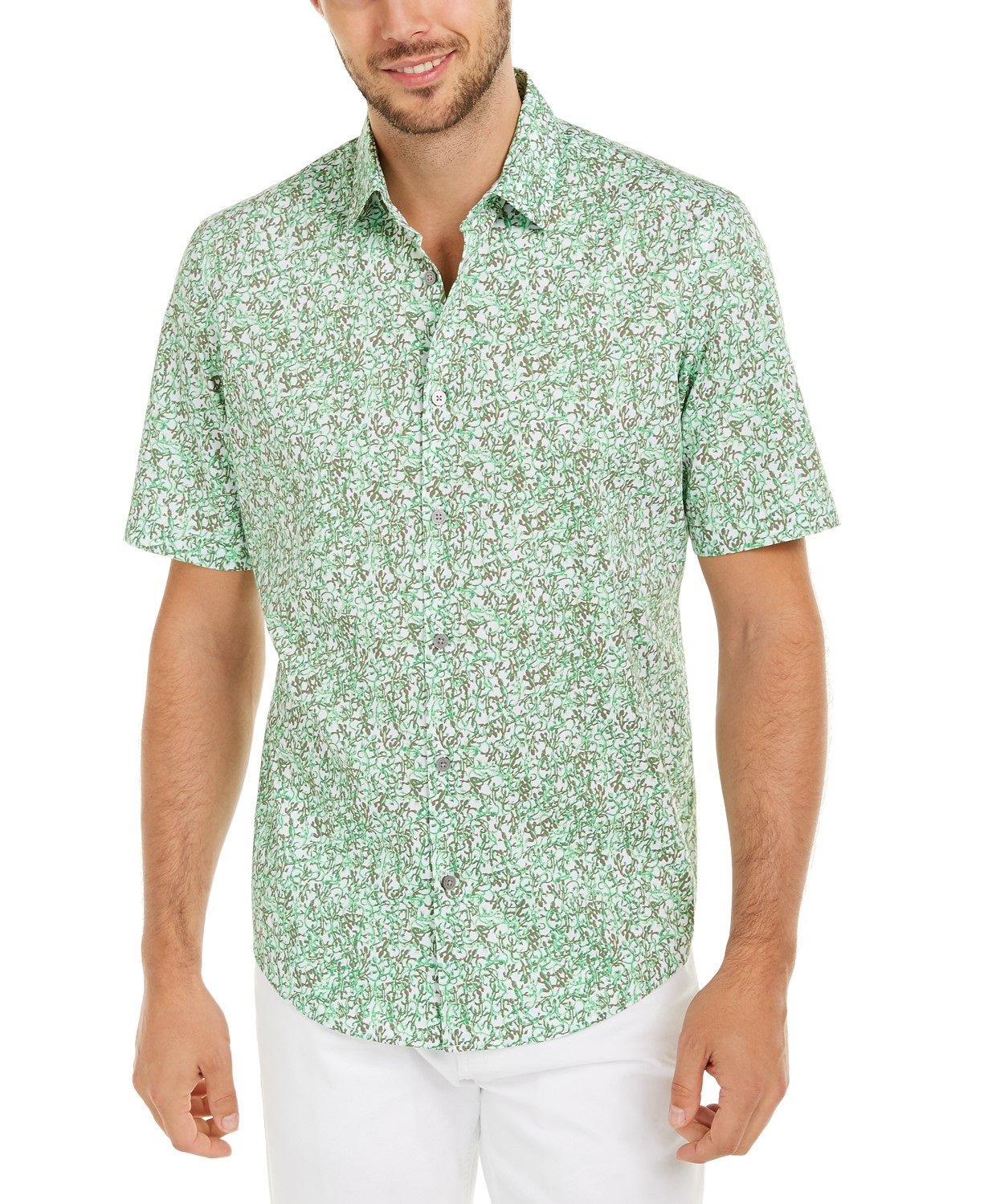 Alfani Men's Classic-Fit Lizard-Print Shirt Fresh Clover Size Large
