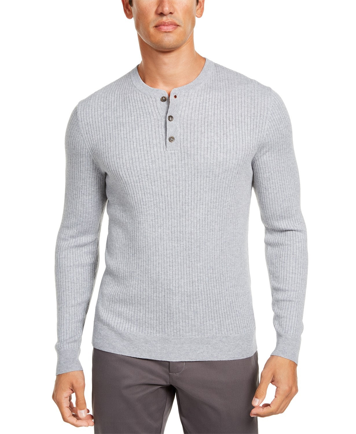 Tasso Elba Men's Luxe Henley Shirt Grey Size 2 Extra Large