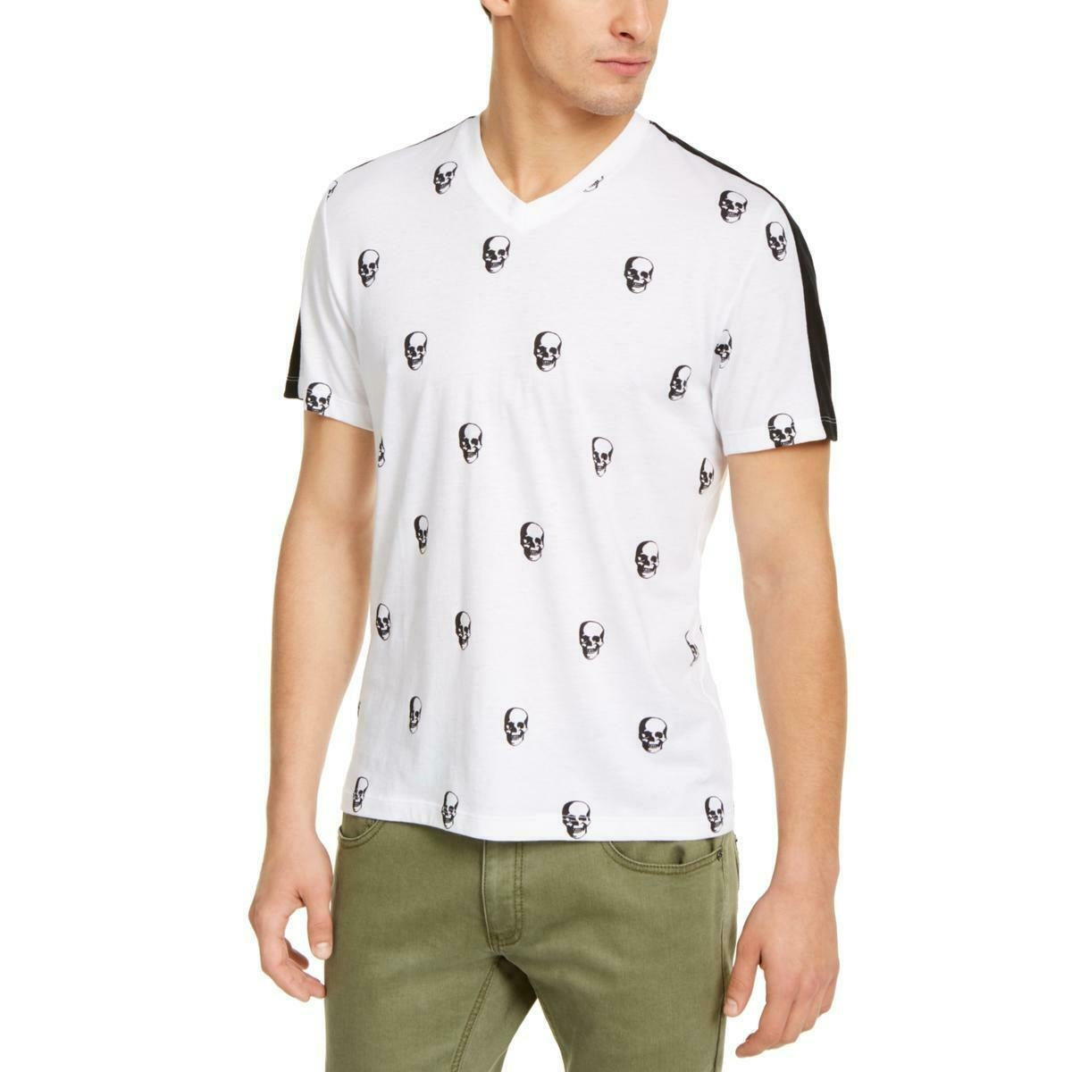 INC International Concepts Men's Skull Graphic V-Neck T-Shirt White Size Small