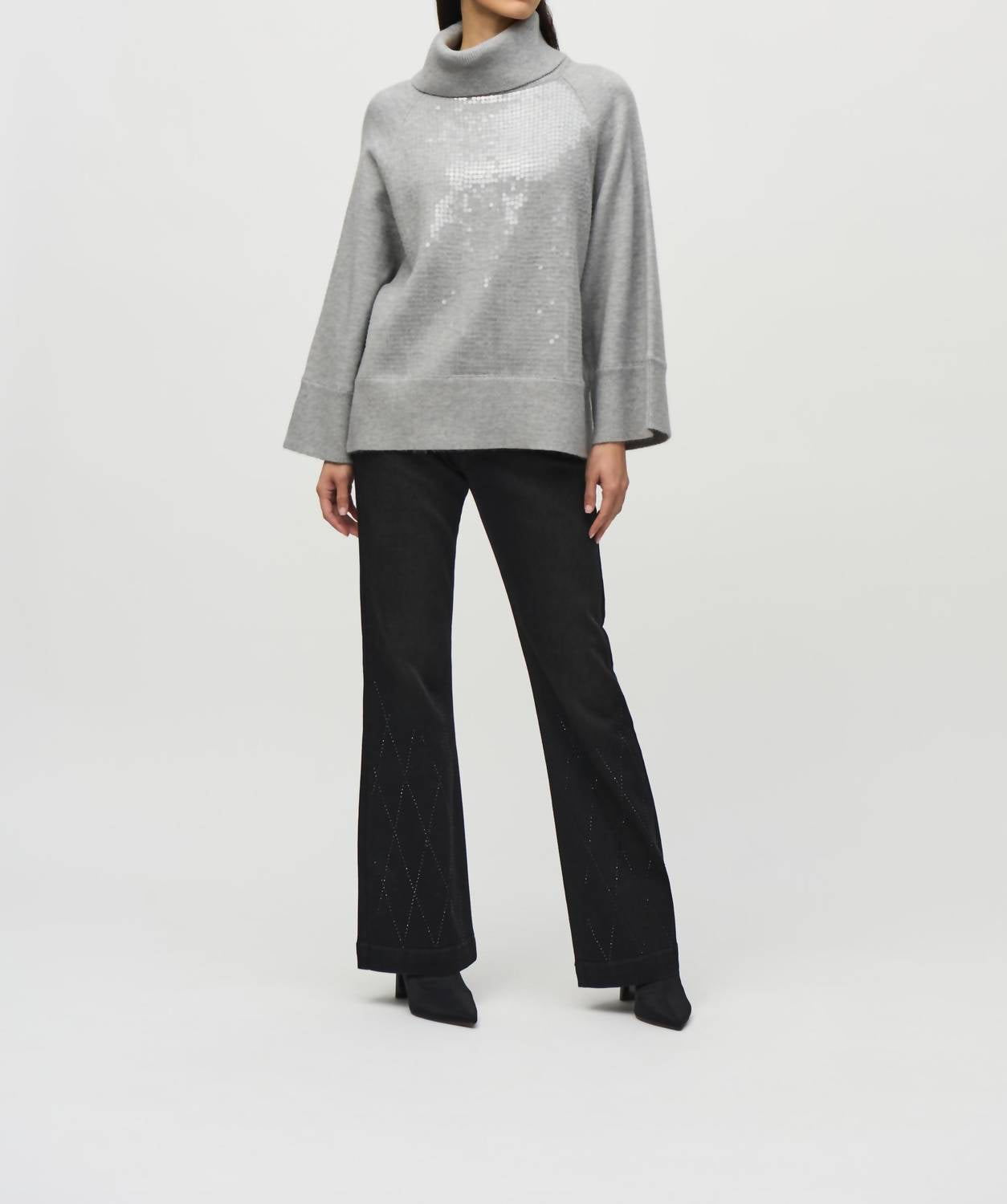 Joseph Ribkoff - Sequined Long Sleeve Cowl Neck Sweater