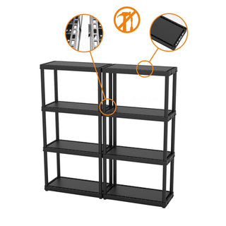 Gracious Living 4 Shelf Fixed Height Light Duty Storage Unit, Black (2 Pack)