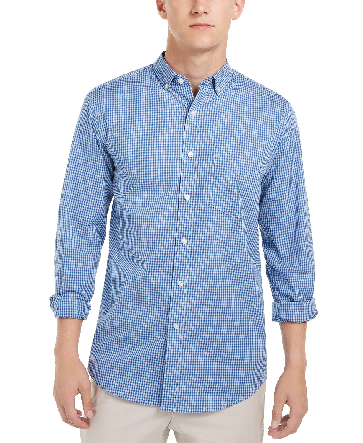 Club Room Men's Micro-Check Shirt Blue Size Small